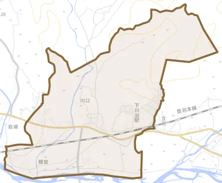 川口とその周辺の地図。町の範囲を重ねている
