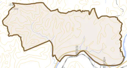 葛原とその周辺の地図。町の範囲を重ねている
