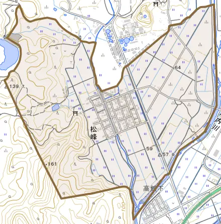 松峰とその周辺の地図。町の範囲を重ねている