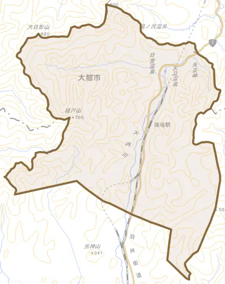 長走とその周辺の地図。町の範囲を重ねている