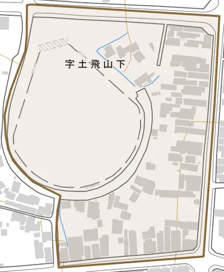 字大館とその周辺の地図。町の範囲を重ねている