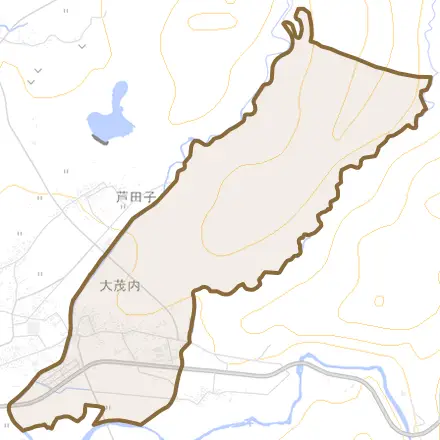 大茂内とその周辺の地図。町の範囲を重ねている