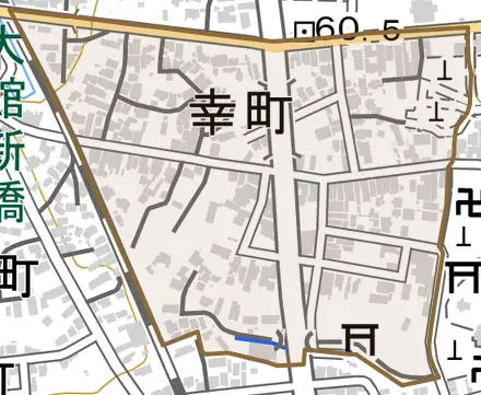幸町とその周辺の地図。町の範囲を重ねている