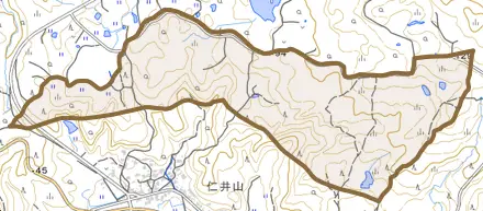 船川港仁井山とその周辺の地図。町の範囲を重ねている