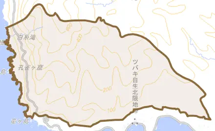 船川港椿とその周辺の地図。町の範囲を重ねている