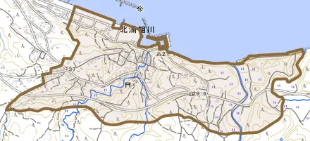 北浦相川とその周辺の地図。町の範囲を重ねている