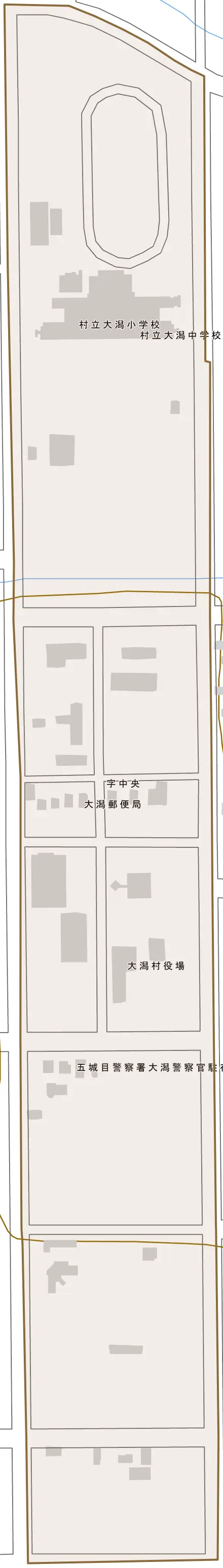 字中央とその周辺の地図。町の範囲を重ねている