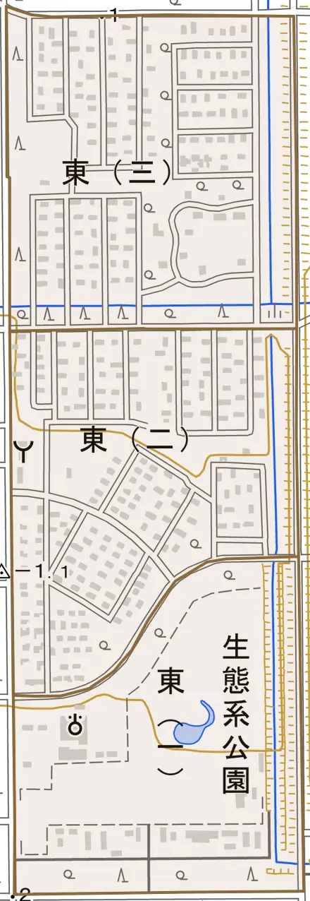 字東とその周辺の地図。町の範囲を重ねている