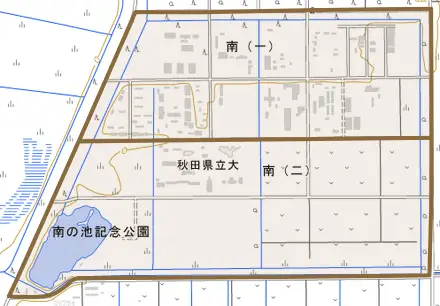 字南とその周辺の地図。町の範囲を重ねている