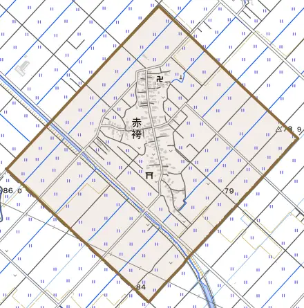 赤袴とその周辺の地図。町の範囲を重ねている