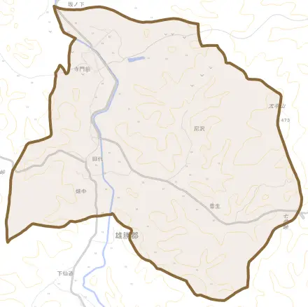 田代とその周辺の地図。町の範囲を重ねている