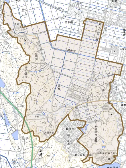 赤坂とその周辺の地図。町の範囲を重ねている
