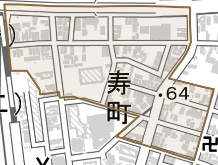 寿町とその周辺の地図。町の範囲を重ねている