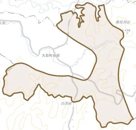 大森町坂部とその周辺の地図。町の範囲を重ねている