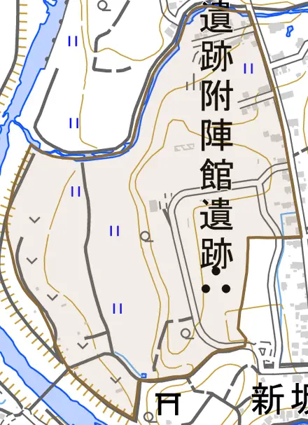 大鳥町とその周辺の地図。町の範囲を重ねている
