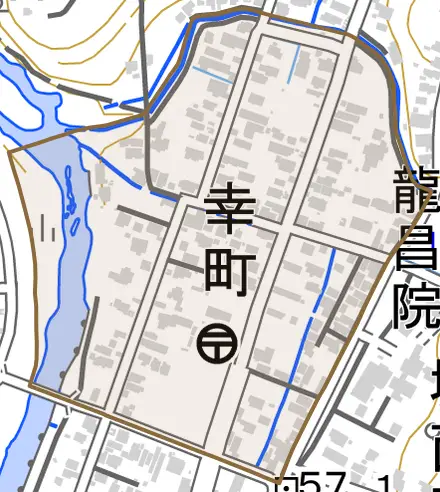 幸町とその周辺の地図。町の範囲を重ねている