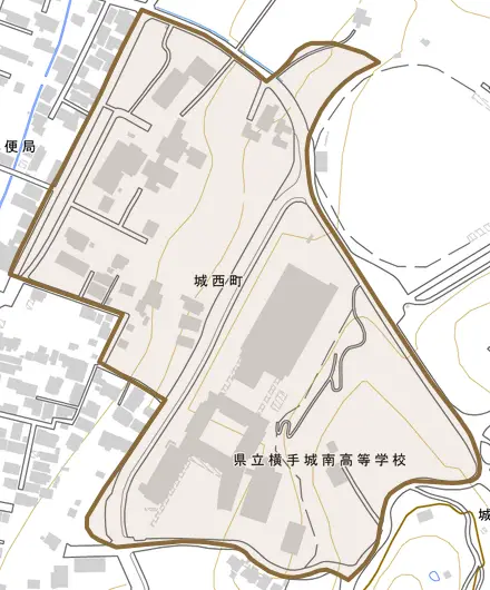 城西町とその周辺の地図。町の範囲を重ねている