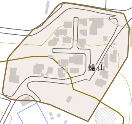 蟻山とその周辺の地図。町の範囲を重ねている