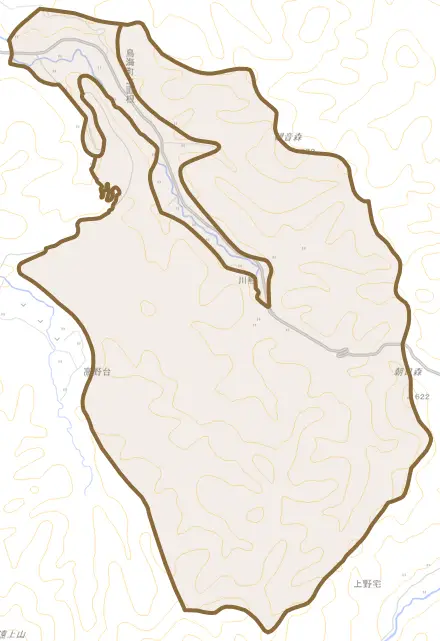 鳥海町上直根とその周辺の地図。町の範囲を重ねている