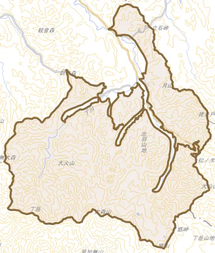 鳥海町上笹子とその周辺の地図。町の範囲を重ねている
