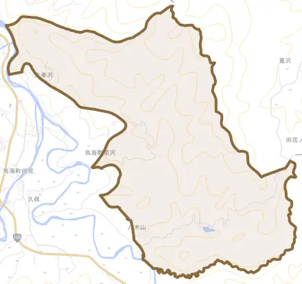 鳥海町栗沢とその周辺の地図。町の範囲を重ねている