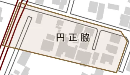 円正脇とその周辺の地図。町の範囲を重ねている