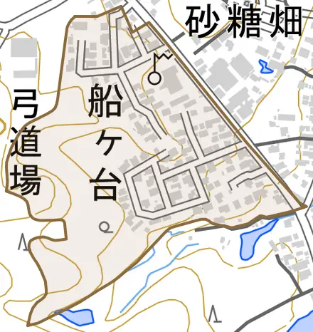船ヶ台とその周辺の地図。町の範囲を重ねている