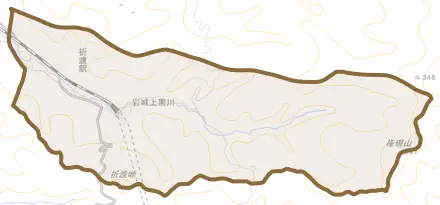 岩城上黒川とその周辺の地図。町の範囲を重ねている