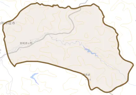 岩城君ヶ野とその周辺の地図。町の範囲を重ねている