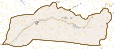 岩城滝俣とその周辺の地図。町の範囲を重ねている