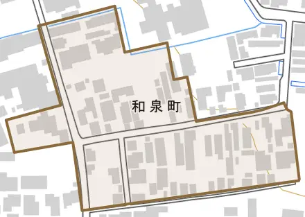和泉町とその周辺の地図。町の範囲を重ねている