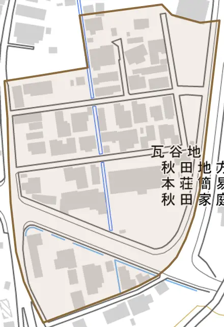瓦谷地とその周辺の地図。町の範囲を重ねている