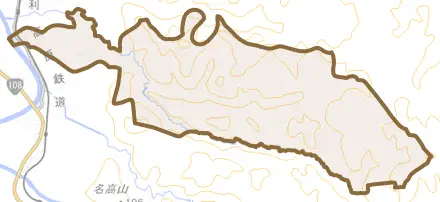 小菅野とその周辺の地図。町の範囲を重ねている