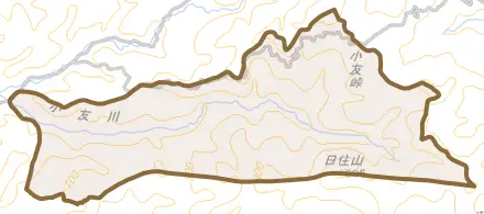 南ノ股とその周辺の地図。町の範囲を重ねている