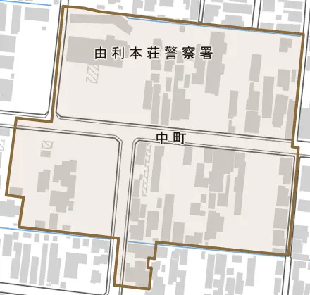 中町とその周辺の地図。町の範囲を重ねている