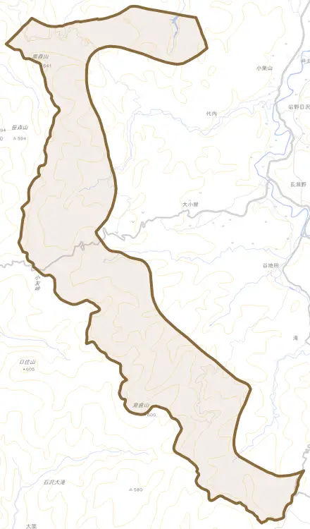 及位とその周辺の地図。町の範囲を重ねている