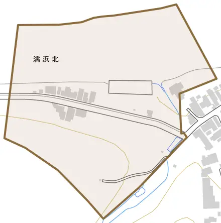 濡浜北とその周辺の地図。町の範囲を重ねている