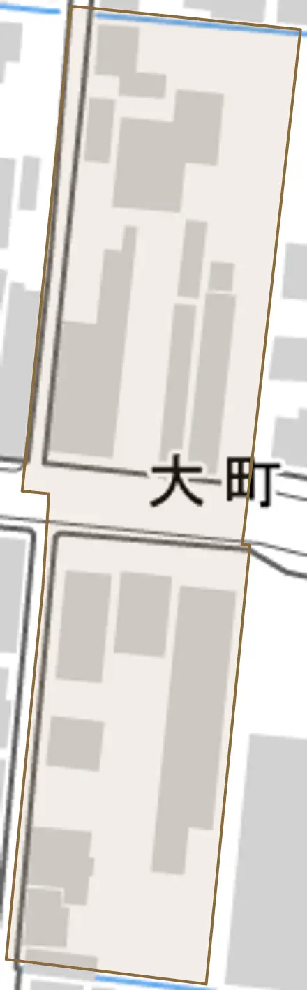 大町とその周辺の地図。町の範囲を重ねている