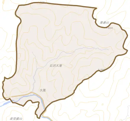 大簗とその周辺の地図。町の範囲を重ねている