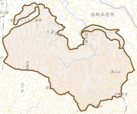 鳥海町百宅とその周辺の地図。町の範囲を重ねている