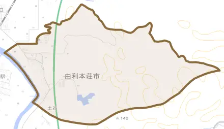 土谷とその周辺の地図。町の範囲を重ねている