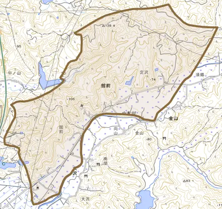 館前とその周辺の地図。町の範囲を重ねている
