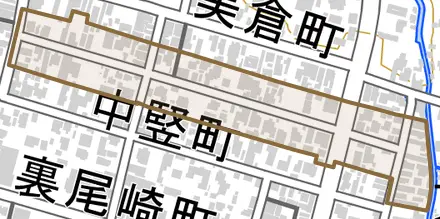 谷山小路とその周辺の地図。町の範囲を重ねている