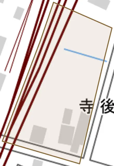 寺後とその周辺の地図。町の範囲を重ねている
