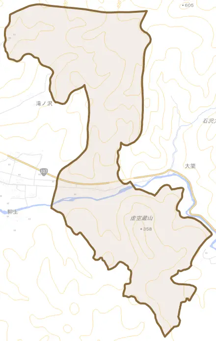 鳥田目とその周辺の地図。町の範囲を重ねている