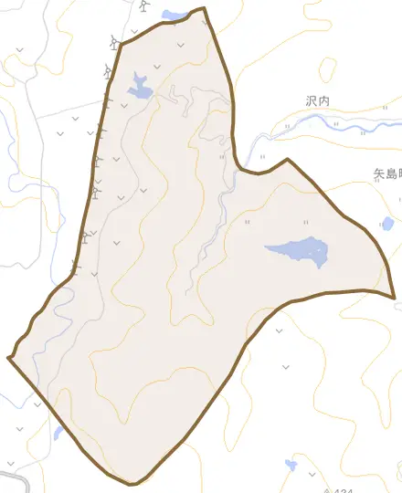 矢島町川辺とその周辺の地図。町の範囲を重ねている
