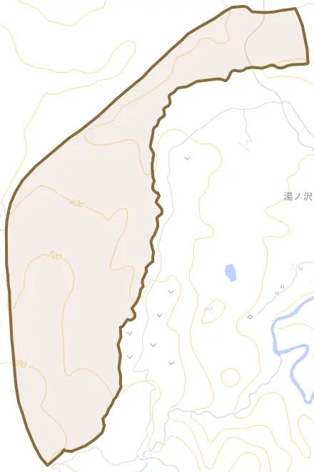 矢島町元町とその周辺の地図。町の範囲を重ねている