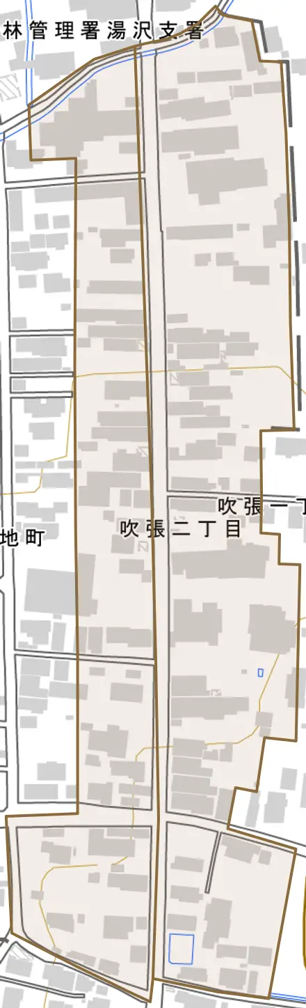 吹張とその周辺の地図。町の範囲を重ねている