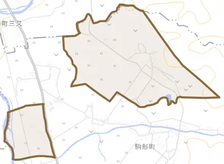 駒形町とその周辺の地図。町の範囲を重ねている