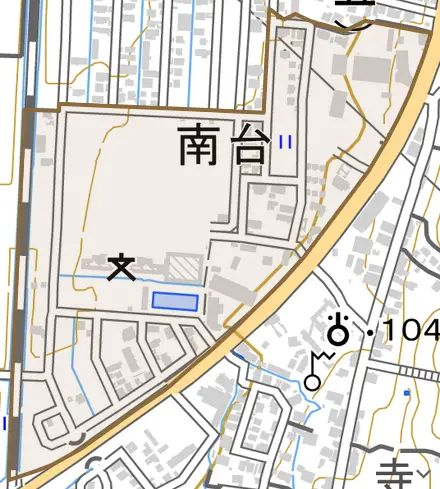 南台とその周辺の地図。町の範囲を重ねている